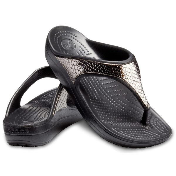 crocs black flip flops sloane metal text flip gunmetal black 205604 0fg B 5ce50788a427a