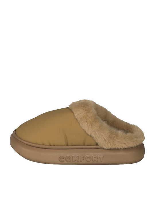 Γυναικείες χειμερινές παντόφλες adams shoes 896-25505 Camel - Image 5