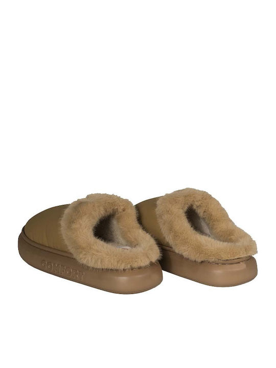 Γυναικείες χειμερινές παντόφλες adams shoes 896-25505 Camel - Image 3